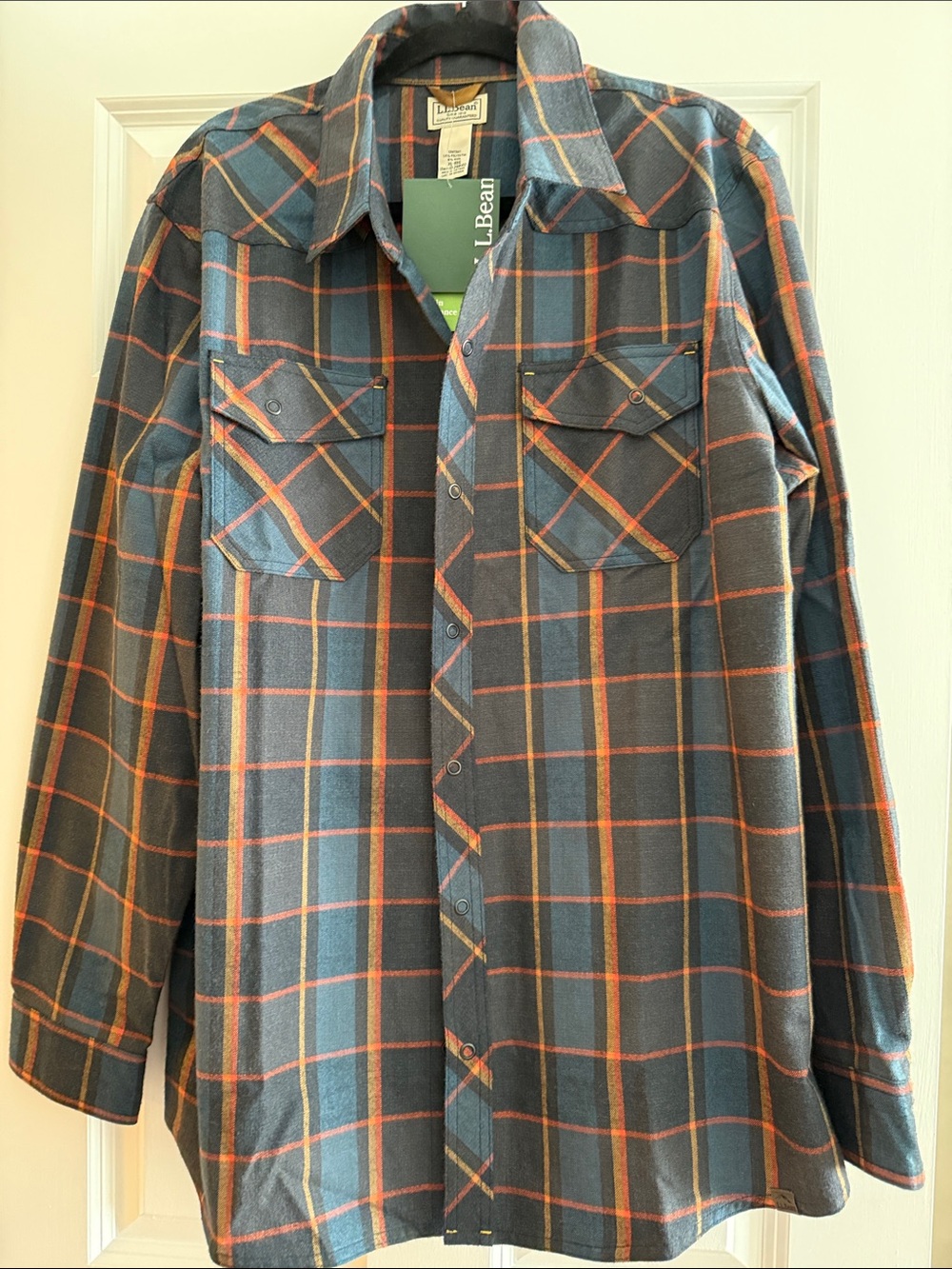 L.L. Bean Men's Gray and Orange Plaid Shirt Jacket